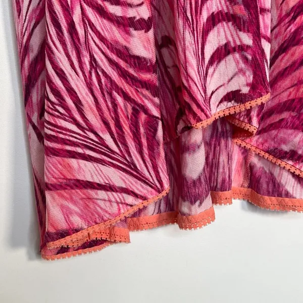 On Gossamer Fuchsia Pink Feather Print Babydoll Chemise Slip Dress Womens L - Image 7