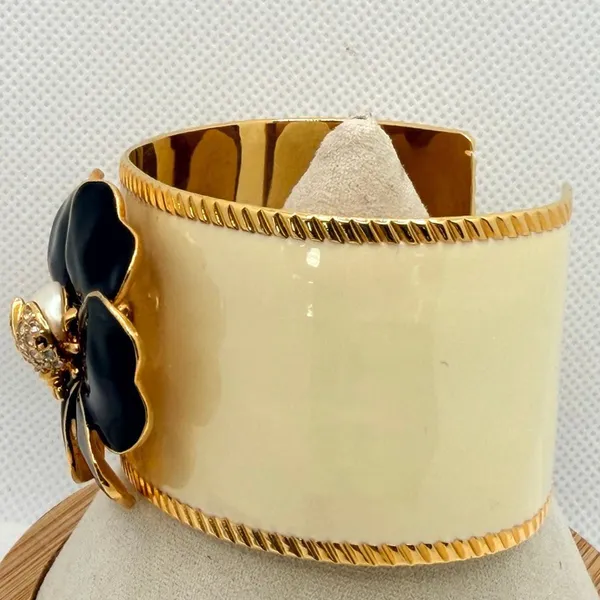 Stella & Dot Kelly Black Enamel Flower Ladybug Cuff Bracelet - Image 3