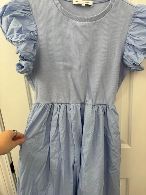 English factory puff sleeve mixed media midi dress - Image 8
