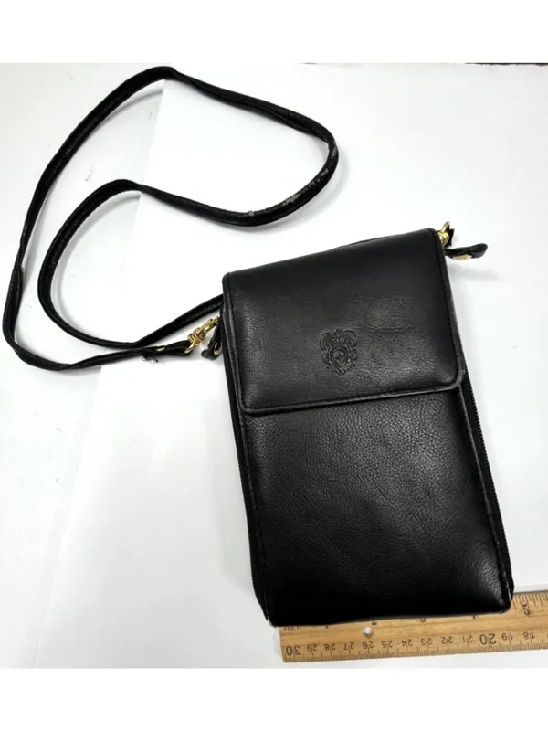 Black Leather Crossbody Bag With Adjustable Strap & Multiple Pockets 39I Size 8 - Image 7