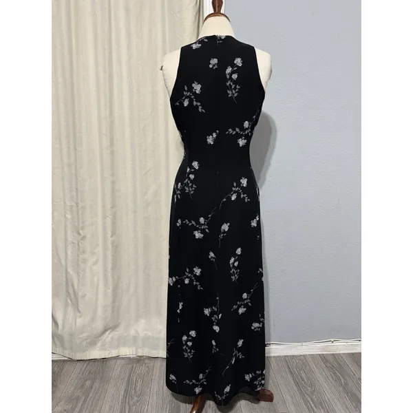 Vintage Jones New York Dress Womens 10 Black Chiffon Floral Maxi Y2K Fairy‎ Goth - Image 6