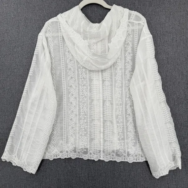 POL White Embroidered Eyelet Lace Button Front Blouse Boho Romantic Cottagecore - Image 3