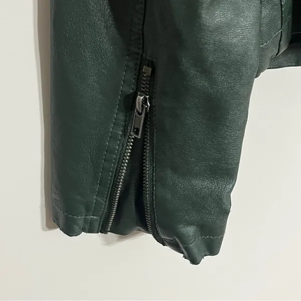 Women's Juniors Harmony & Havoc Faux Leather Jacket Hooded Zipper Size XL Green‎ - Image 10