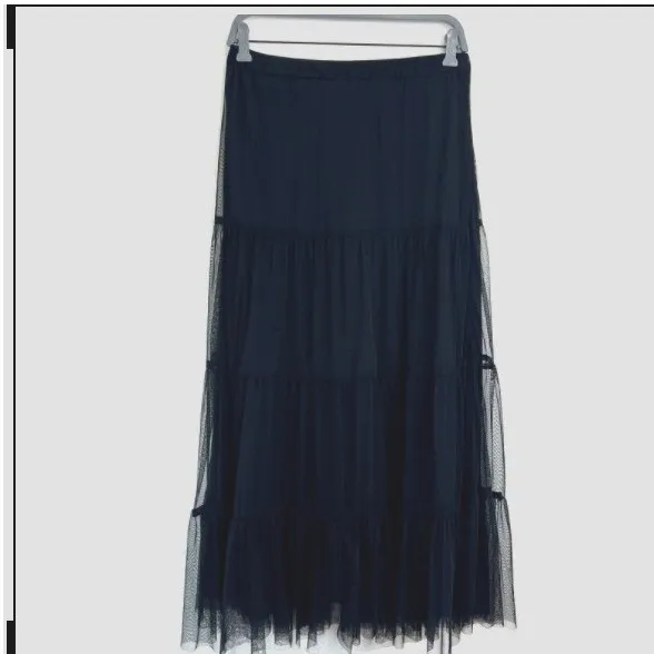 Soft Surroundings Tiered Mesh Midi Skirt Size‎ XS Black Ruffle Lined Flowy Goth - Image 4