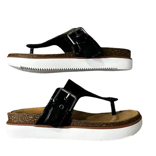 Clarks Elayne Step Patent Leather Sandal Womens Size 6 Black Slip On Comfort NEW - Image 4