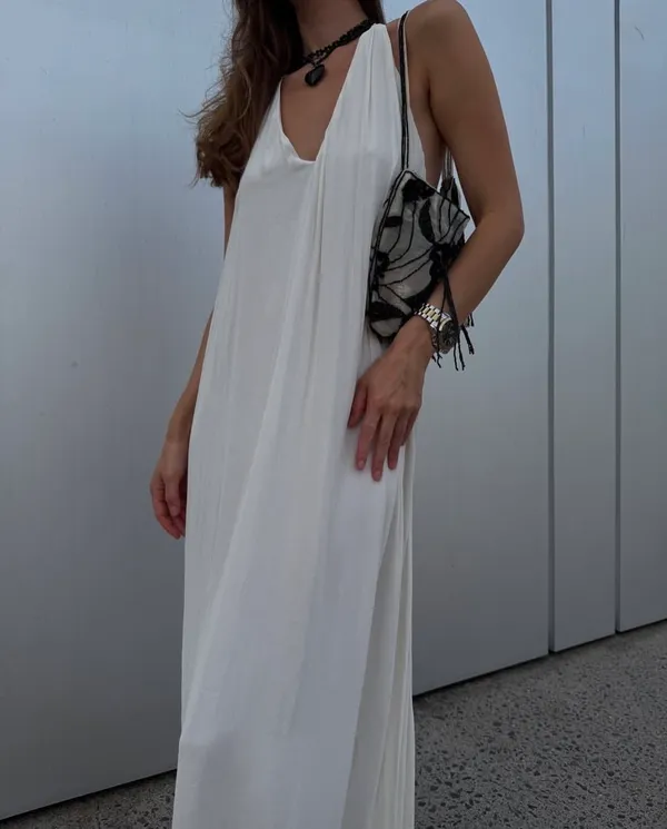 Zara Flowy Halter Maxi Dress in Soft Cream - Image 2