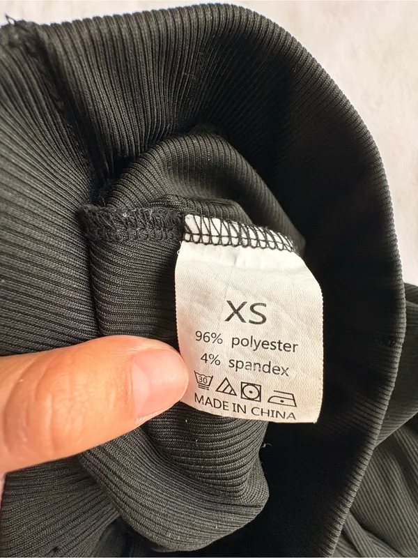 Black Ribbed Wide Leg Stretch Pants XS - Image 7