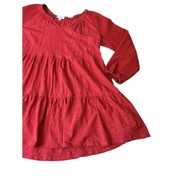 Umgee Rust Red Tiered‎ Babydoll Dress Waffle Knit Long Sleeve M5176 Mens M - Image 3