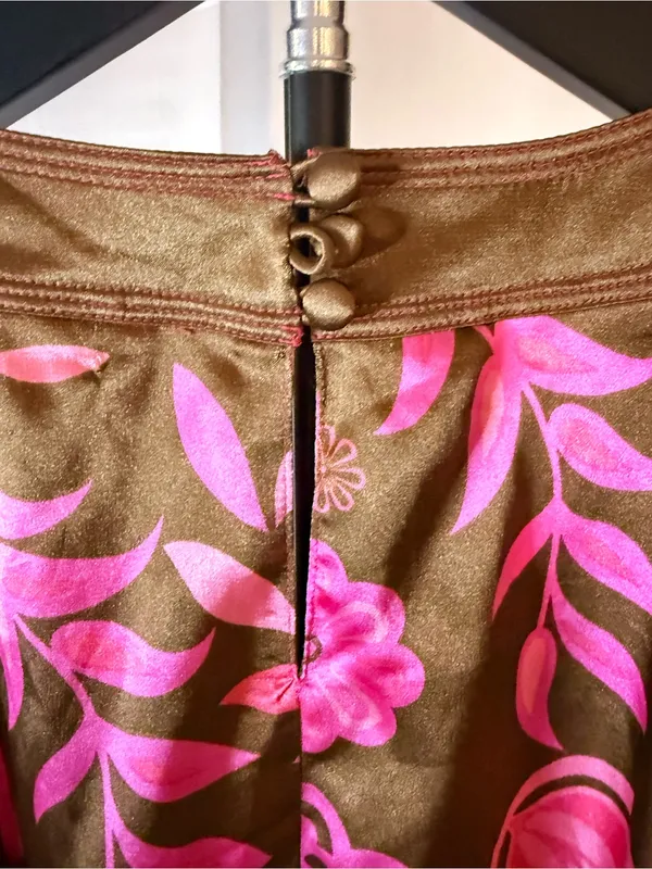 Vintage Y2K Women’s Satin Pink & Brown Floral Halter Dress w/ Beading McBling - Image 10