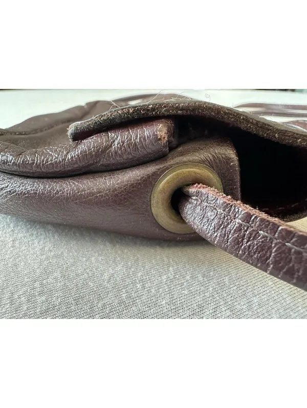 Vintage Brown Leather Mini Crossbody Purse Snap Closure Boho Small Bag - Image 11