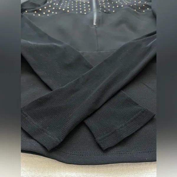 Material Girl Top Black Peplum Blouse Sz S Mesh SL Ruffle Bottom - Holiday - Image 8