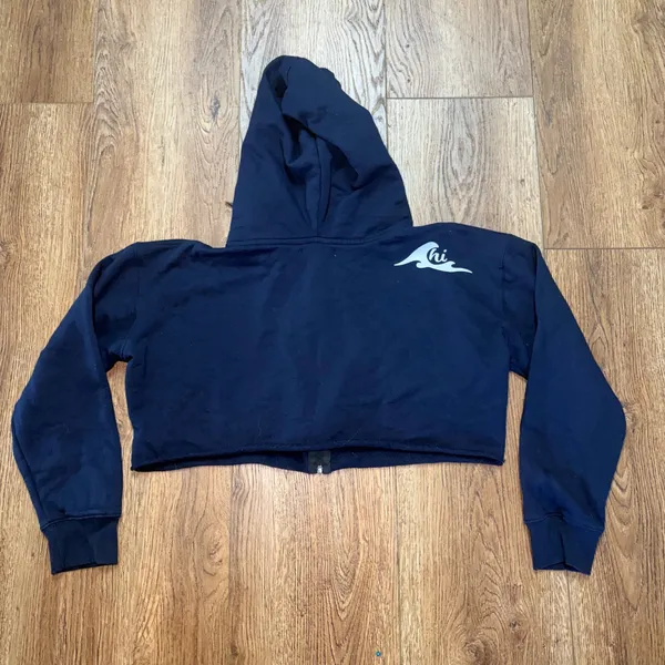 RR Hawaii Resort Navy Blue Cropped Zip Up Hoodie Hawaii Aloha State Womens M - Image 9
