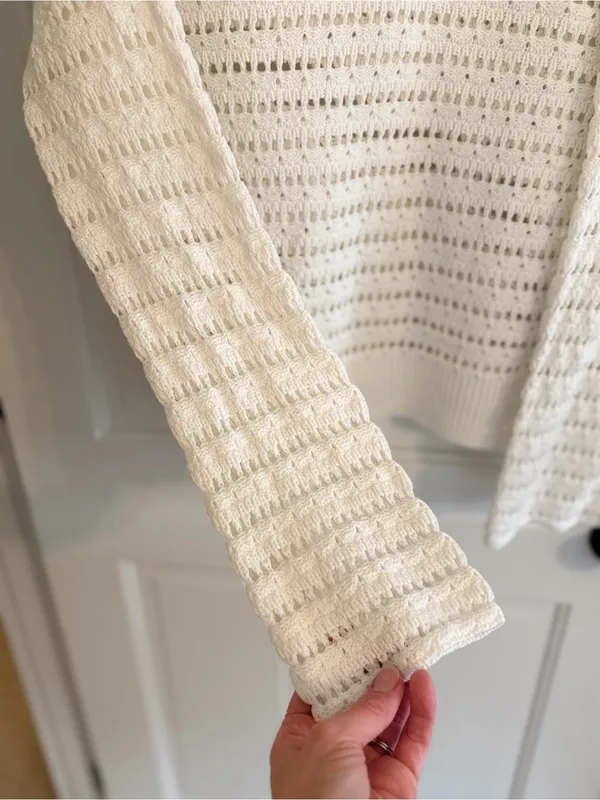 Evereve‎ White Open Knit Crochet Sweater Medium Cotton Blend Boho Coastal - Image 2