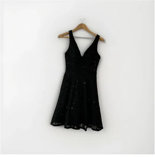 City Triangles Y2K Black Fit & Flare Homecoming Dress V-Neck Cutout Strappy Size 5 - Image 7