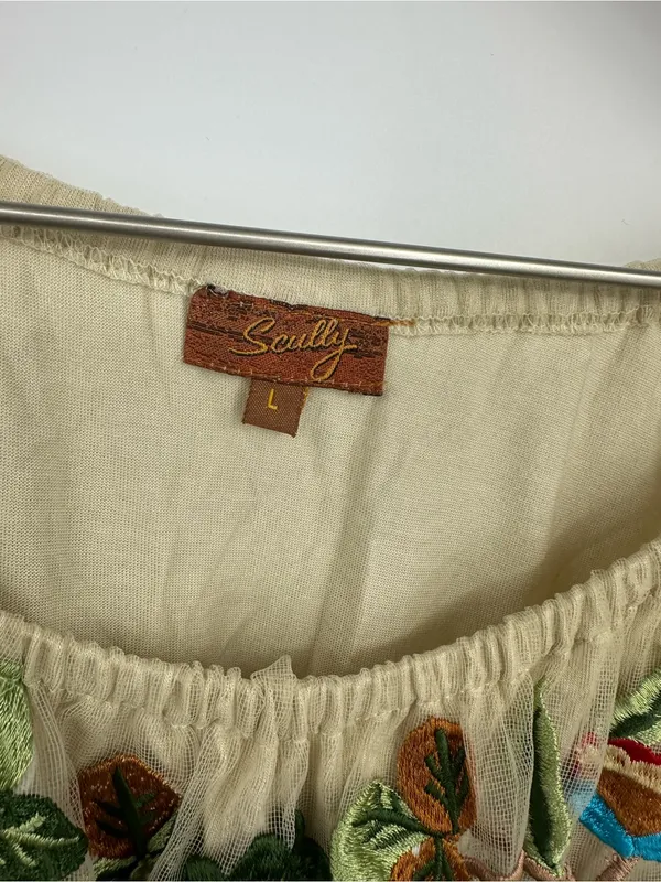 Scully Floral Boho Embroidered Blouse Size Large Whimsical Fairycore - Image 6