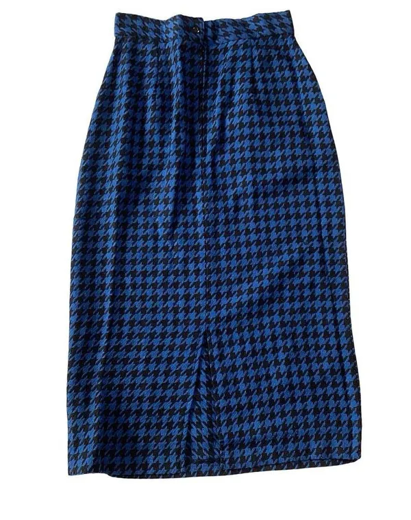 Long Houndstooth Pattern Pencil Skirt Blue Size 10 - Image 6