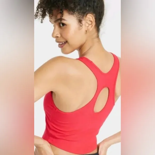 women's rib high neck racerback cropped tank top all in motion red - Image 2