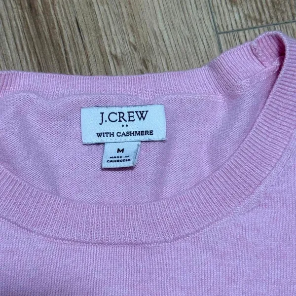 J.Crew Pink Cotton Cashmere Puff Sleeve Crewneck Sweater Medium - Image 5