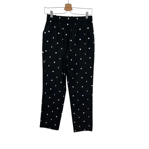 ModCloth Game Changer Twill Pants Ankle Star Moon Print Silver‎ Black Size 4 - Image 8