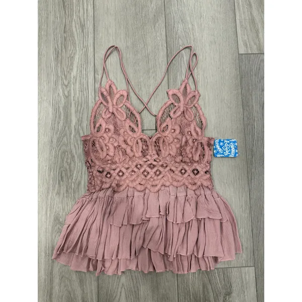 Free People Adella Cami Crochet‎ Lace Sleeveless Tiered Boho Western Top Mauve S - Image 2