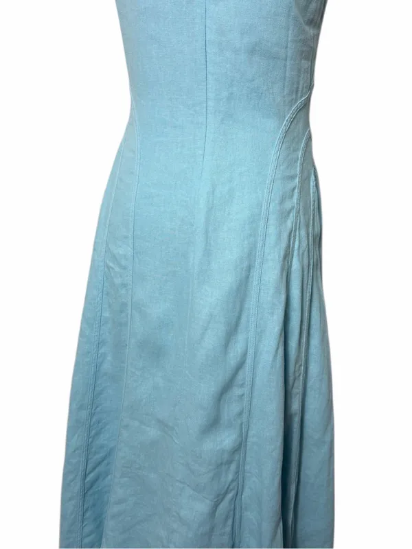 House of Harlow 1960 Linen Blend Light Blue Midi Dress - Image 5