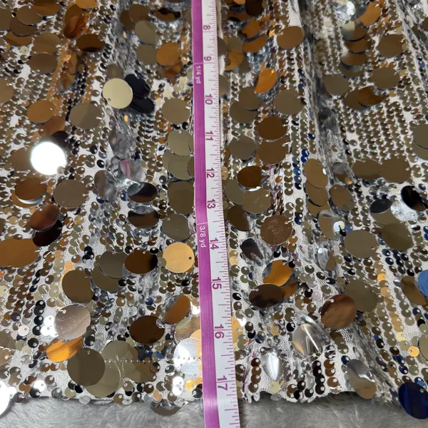 New Dwirapal Womens Size XL Silver Disc Sequin Mini Skirt Elastic Waist Party - Image 9