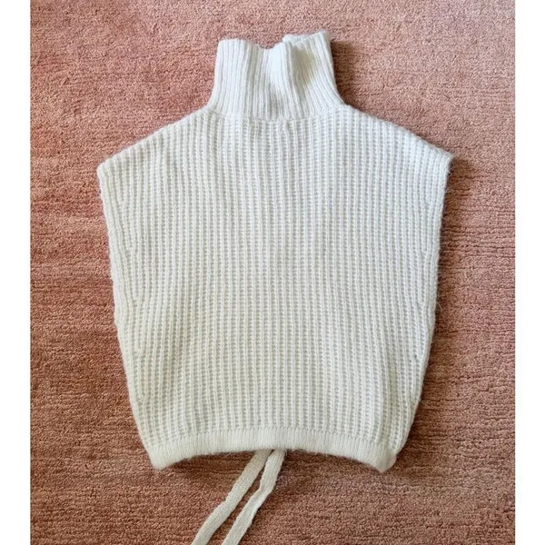 Bishop + Young Ivory Knit Sweater Vest Size S Half Zip Funnel Neck Drawstring He - Image 5