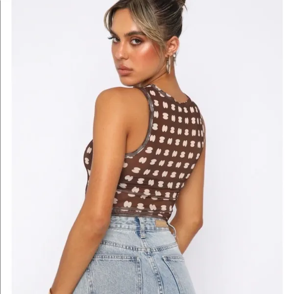 White Fox Boutique Brown and Cream Patterned Cropped Tank - Image 2