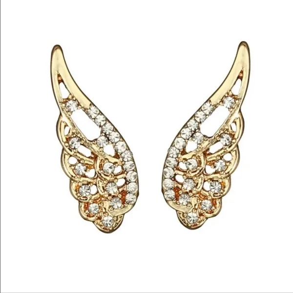 Angel / Fairy / Butterfly Wings Gold Rhinestone Earrings - Image 3