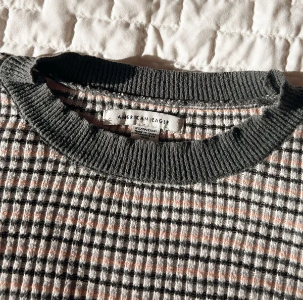 American Eagle Grey Striped Ribbed Slim Fitting Top Size XS - Image 3