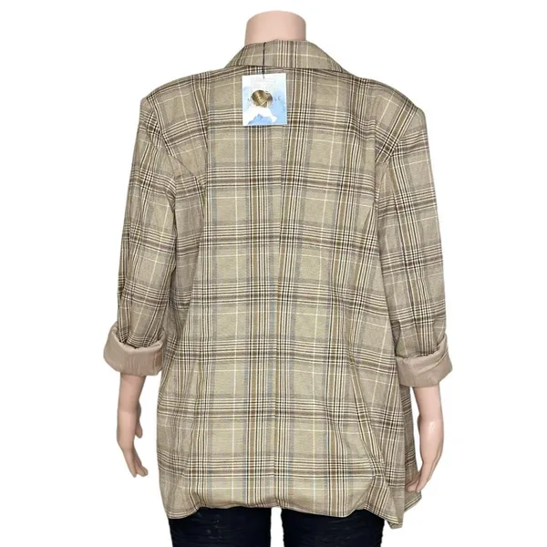 MAJORELLE Rhea Double-Breasted Blazer, Tan Plaid, XL - Image 11
