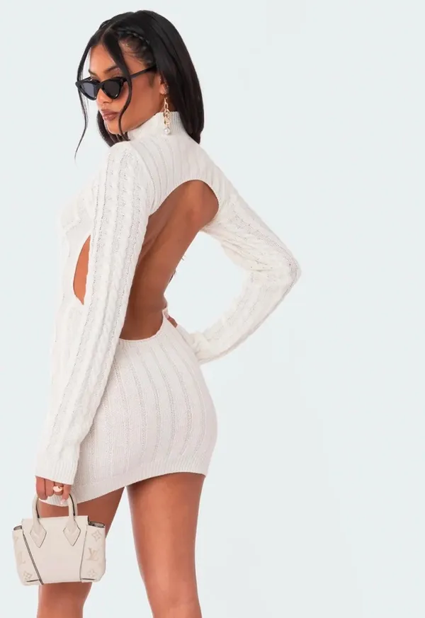 White Cable Knit Sweater dress - Image 2