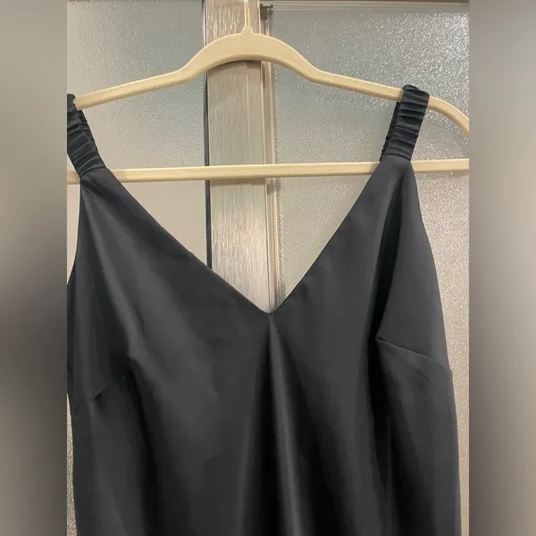 Black satin slip dress midi - Image 2