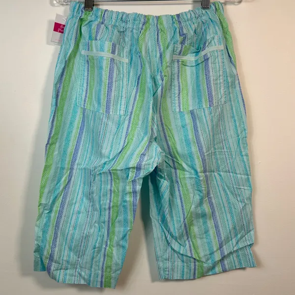 Fresh‎ Produce Nautical Rope Park Ave Cropped Pants Blue Green Stripe Large New - Image 2