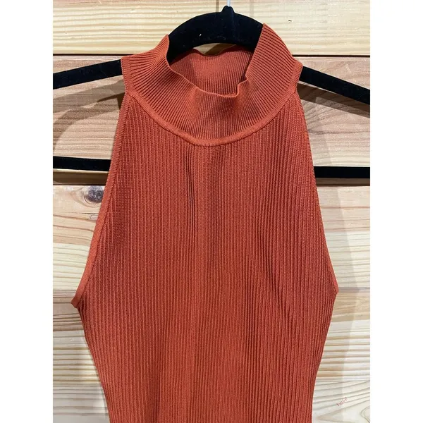 Aritzia Babaton Sculpt Knit Halter Mini Dress XS Flambeau Red Orange Bodycon - Image 7