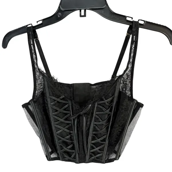 Victorias Secret Dream Angels Corset Top Womens M Black Unlined Lace Up Romantic - Image 6