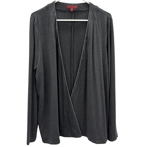 Jennifer Lopez Gray with Silver Beaded Accent Open Front Duster Cardigan Women L - Image 8
