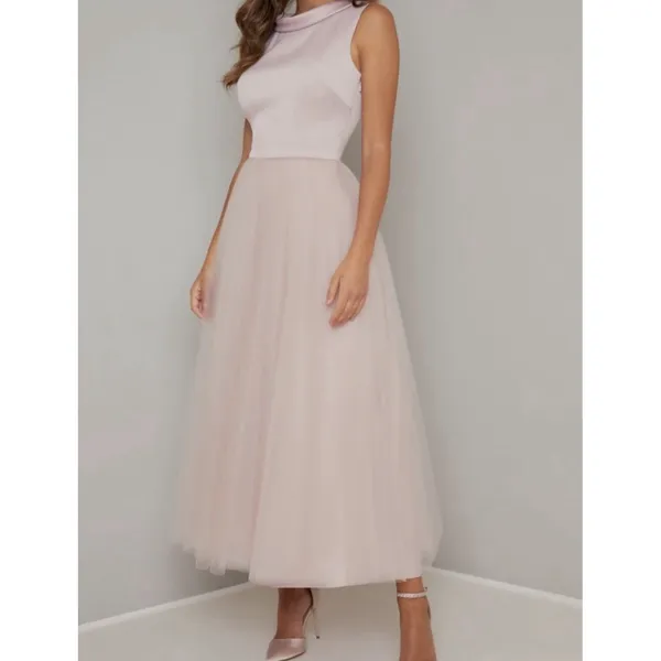 CHI CHI ZEINA POWDER MIDI DRESS Mink Size US 6 Cocktail Tulle Lace‎ Party Dress - Image 2