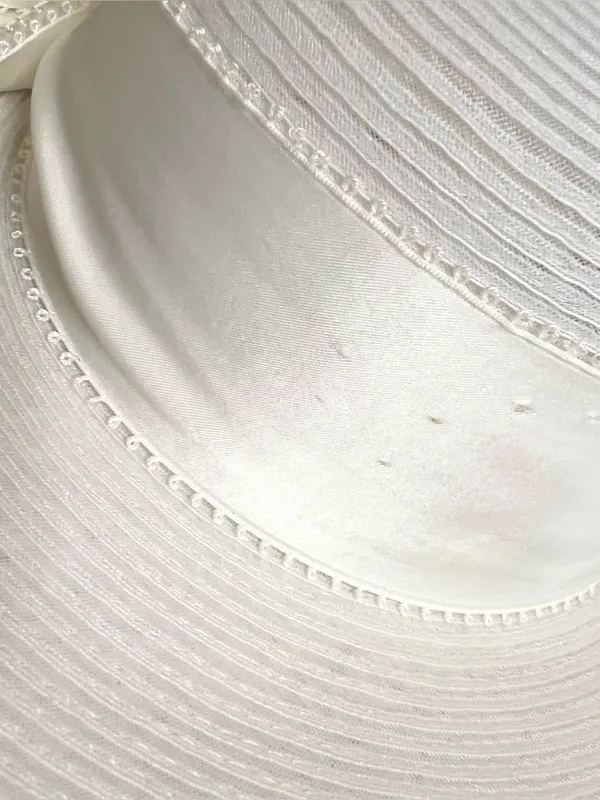 American Vintage Vintage Ivory White Wide Brim Floral Fascinator Derby Hat Wedding Church Bride - Image 7
