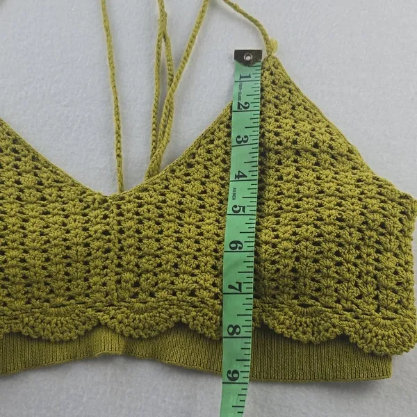 Free People -363‎ Intimately Citron Tie Back Crochet Knit Crop Top Size M - Image 4