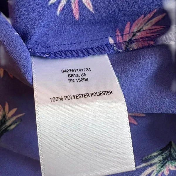 Blue floral off the shoulder top with ruffle detail. Size: L - Image 5