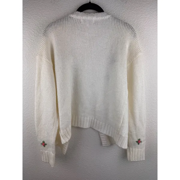 Hazel Moon‎ Embroidered Cable Knit Cardigan Sweater Womens L Vintage Cottagecore - Image 4