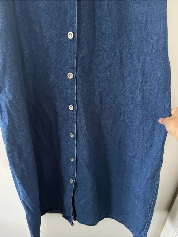Vintage Denim Button Front Midi Dress Small 100% Cotton Cottagecore Western Farm - Image 4