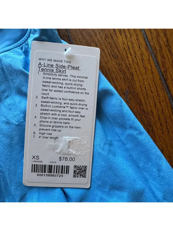 Lululemon A-Line Side-Pleat Tennis Skirt High Rise Ocean Wave Size 4/XS NWT - Image 3