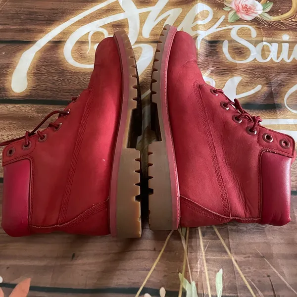 Timberland Cherry Red Leather Boots - Image 4