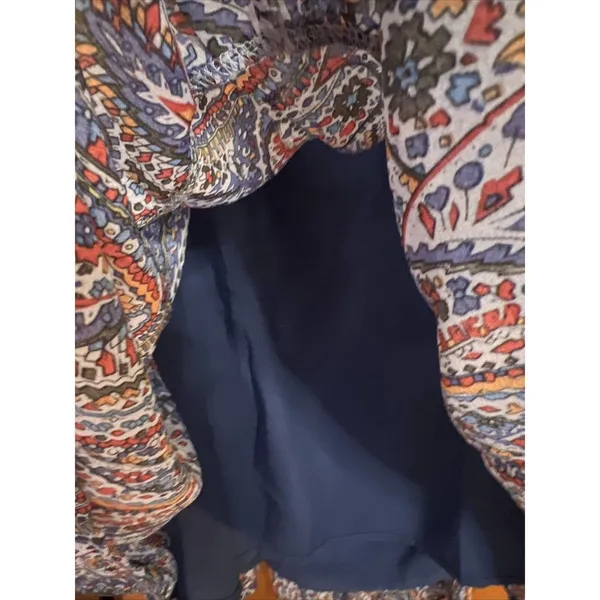 Kojooin Puff Sleeve Tie Back Ruffled Dress Navy Paisley Women’s XL NWT - Image 6