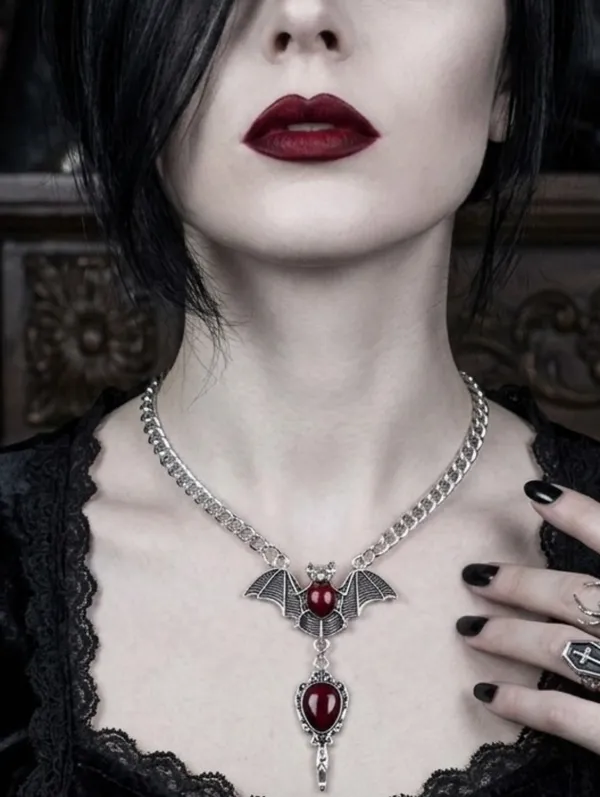 Gothic Party Style Special Bat‎ Red Mirror Pendant Zinc Alloy Necklace - Image 9