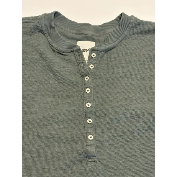 Aerie Womens Small Waffle Knit Henley Crop Top Long Sleeve Sage Green Buttons - Image 2