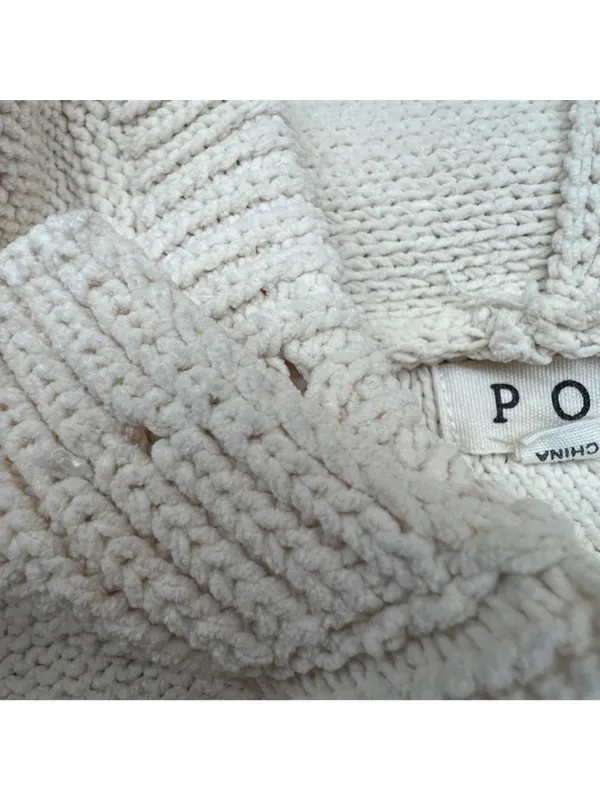 POL Colorblock Knit Hoodie Sweater Patchwork Beige Green Navy Size Small - Image 7