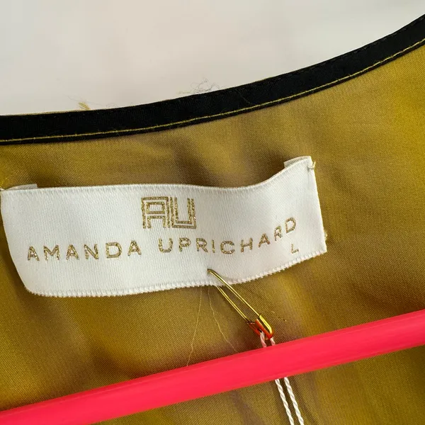Amanda Uprichard Blouse Large NWT Mustard 100% Silk Zip Sleeveless Chartreuse - Image 3